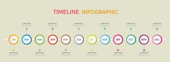 Timeline for 12 months, Infographic template for business. vector