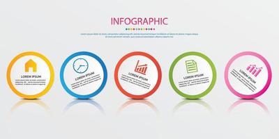 datos comerciales línea de tiempo infografía 5 pasos u opciones iconos diseñados para plantilla de fondo abstracto vector