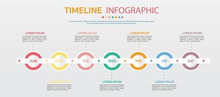 Horizontal timeline template with 7 day,Timeline infographic.Weekly timeline infographic. vector