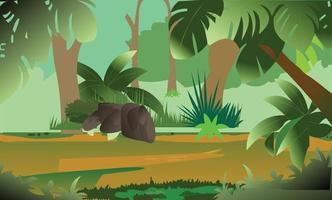 ilustración de un paisaje de bosque profundo de verano en estilo de dibujos animados. vector