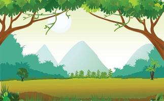 ilustración de un paisaje forestal de verano en estilo de dibujos animados. vector