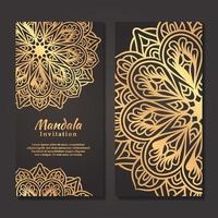 Luxury wedding invitation card with gold mandala design vector