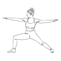 chica de yoga dibujo de línea continua diseño minimalista vector