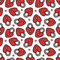 Seamless pattern with red locks and hearts. Vector illustration