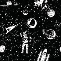 Space and Astronaut seamless repeat pattern vector