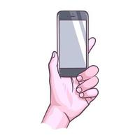 Hand holding smart phone vector illustration