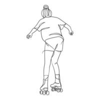 Continuous line drawing of girl on rollers vector