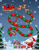 Snake and ladders game template in Christmas theme vector