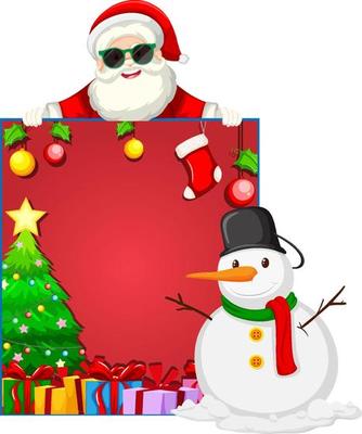Empty banner with Santa Claus and snowman
