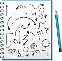 Hand drawn doodle icons on notebook vector