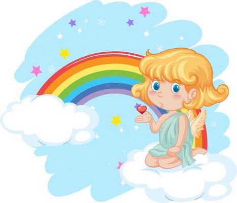 Angel girl on cloud with rainbow