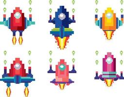 Set of pixel game spaceships isolated