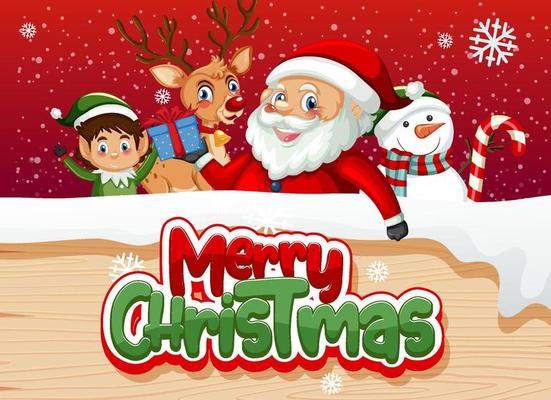 Merry Christmas poster design with Santa Claus and friends