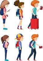 Set of different travellers cartoon character vector