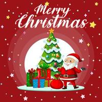 Merry Christmas poster design with Santa Claus cartoon character vector