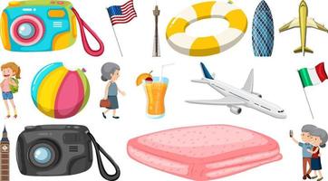 Set of summer vacation objects and elements vector