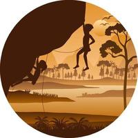 Flat silhouette rock climbing in nature background vector