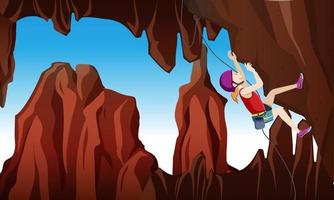 Rock climbing scene with woman climbing vector