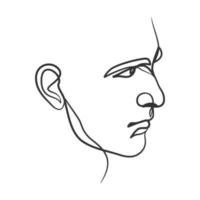 Continuous line art drawing of man face. Hand drawn minimalist style vector