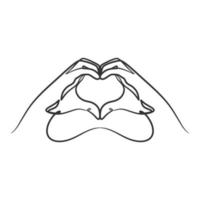 Hand fingers making heart shape in continuous line art vector