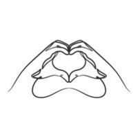 Hand fingers making heart shape in continuous line art vector