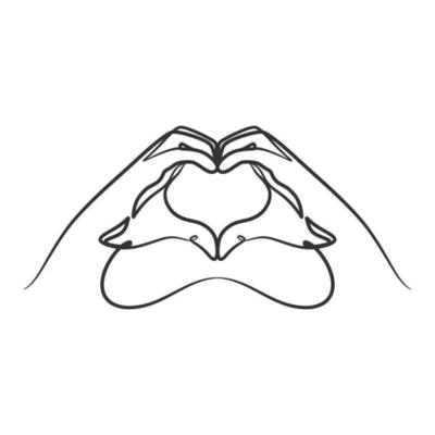 Hand fingers making heart shape in continuous line art