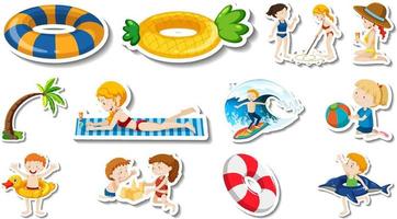 conjunto de artículos de playa de verano y niños. vector