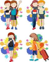 Set of people with phone and backpack vector