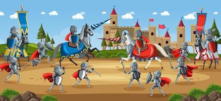 escena del torneo de caballeros medievales vector