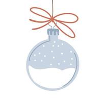 Christmas ball Isolated on a white background. Empty Glass blue decoration with snowdrifts and snowflakes. Freehand isolated element. Vector flat hand drawn Illustration. Only 5 colors,Easy to recolor