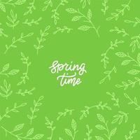 Spring time. Simple doodle lettering. Hand drawn vector combination of a word with branches and leaves. Ideal fresh line design.