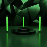 black 3d podium with green crystal background. photo