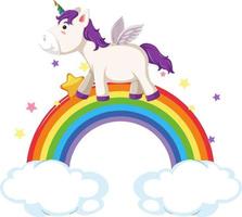 Cartoon pegasus standing on rainbow vector