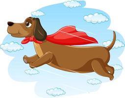 Dog with red cape flying in the sky vector