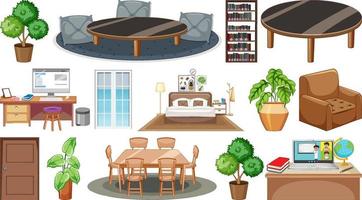 Set of interior furniture and decorations vector