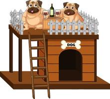 Two dogs drinking wine on doghouse