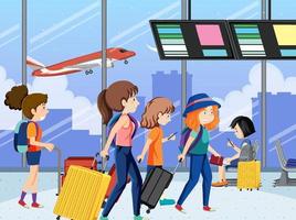 People walking in terminal airport scene vector