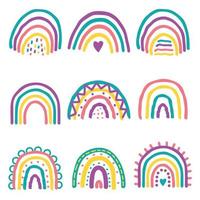 conjunto de ilustración de colección de arco iris y garabatos vector