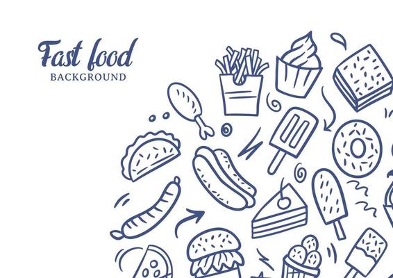 Fast food doodles vector background. Street food background