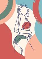 Continuous one line art poster of woman body in bikini vector