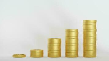 Income graph golden coin. Dollar coins stack on white background. Saving money concept. 3d rendering photo