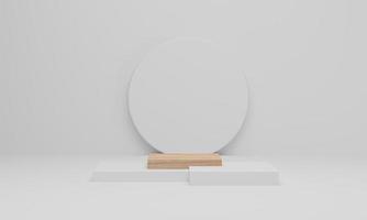 3d rendering. Wood podium on white background. Abstract minimal scene with geometric. Pedestal or platform for display, product presentation, mock up, show cosmetic product photo