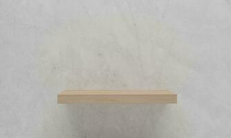 Empty wood shelf on cement wall background. 3D rendering . photo