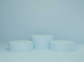 Minimal scene with podium on blue pastel background. Geometric shape. Abstract scene with geometrical forms. 3d rendering. photo