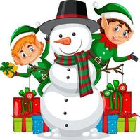 Elves and snowman in Christmas theme vector