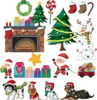 Christmas set with tree and decorations vector