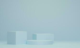 escena mínima con podio sobre fondo azul pastel. forma geometrica. escena abstracta con formas geométricas. representación 3d