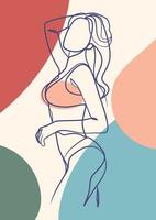 Continuous one line art poster of woman body in bikini vector