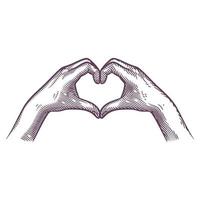 Hand fingers making heart shape in engraving style vector