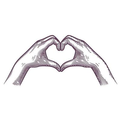 Hand fingers making heart shape in engraving style